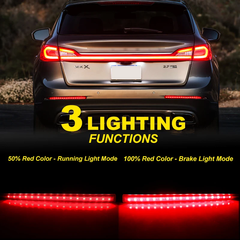 3 IN 1 Replacement 3D Optic LED Red Led Smoked Lens Bumper Reflector For Lincoln MKZ Tail Lights Turn Signal Brake Stop & Rear Fog Lamps 2013-2020