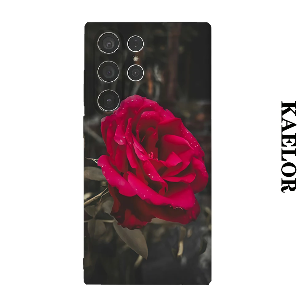 Dark Moody Red Rose Durable Shiny Double-layer Case for Samsung S26 Ultra S25 S24 S23 Plus Anti-drop Scratch Resistant Cover