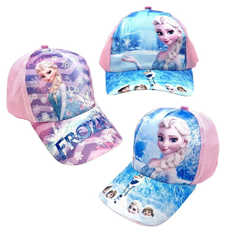 Disney-gorra de béisbol con estampado de Frozen para niña, gorro de princesa Elsa y Anna, transpirable, ajustable, estilo Hip Hop, para verano