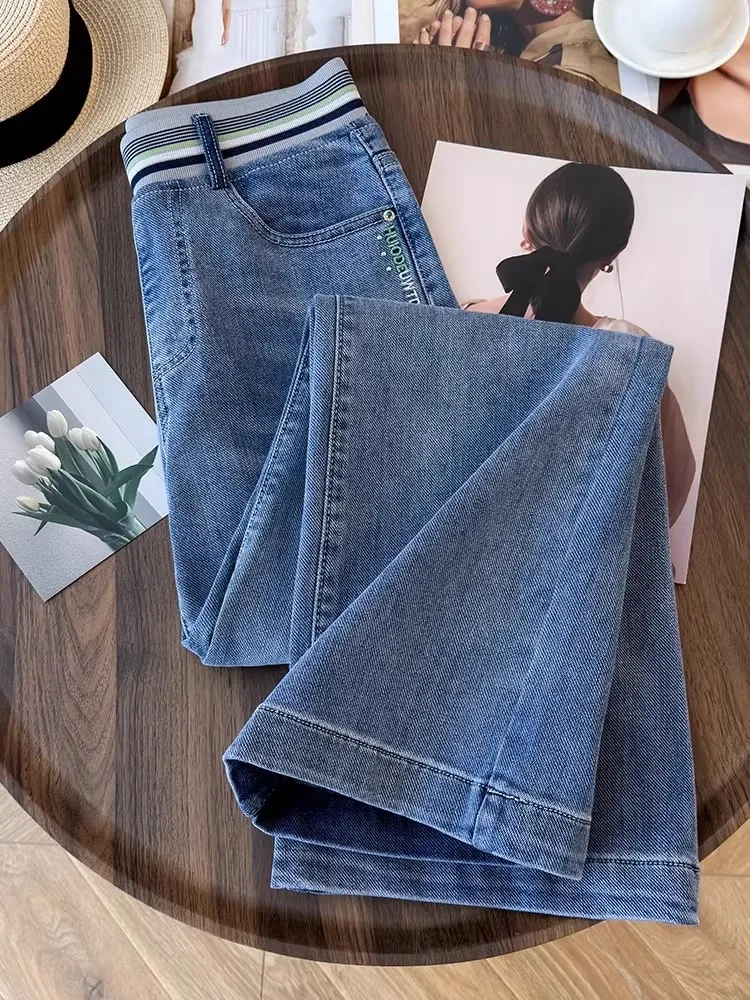 

High Waist Wide Leg Jeans Women's Spring Autumn New Style 2026 Fleece Lined Slim Fit Elastic Waist plus Size Straight Leg Pants