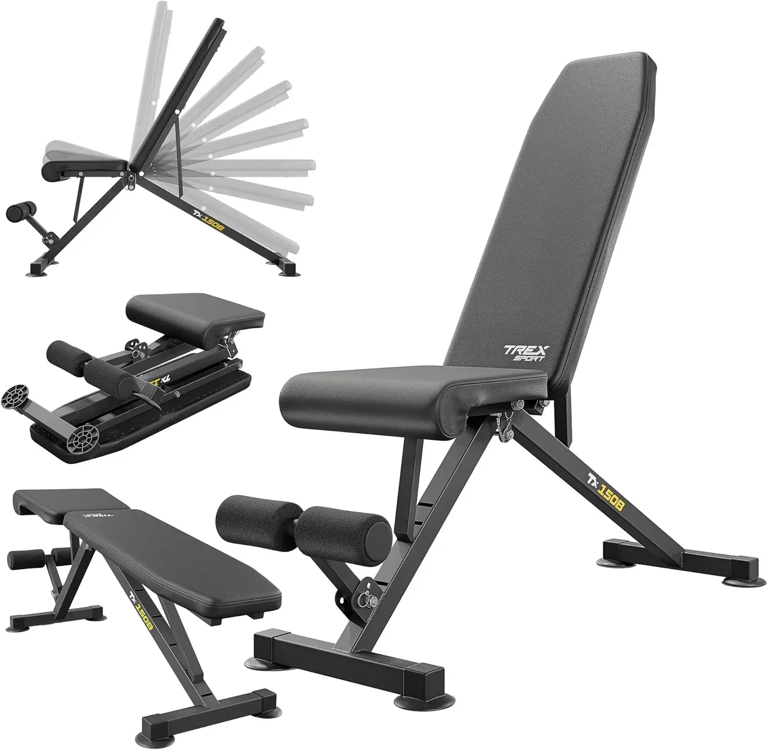 TREX SPORT TX-150B Hantelbank Klappbar |   Training Bench 8-fach adjustable Backrest, 3-fach