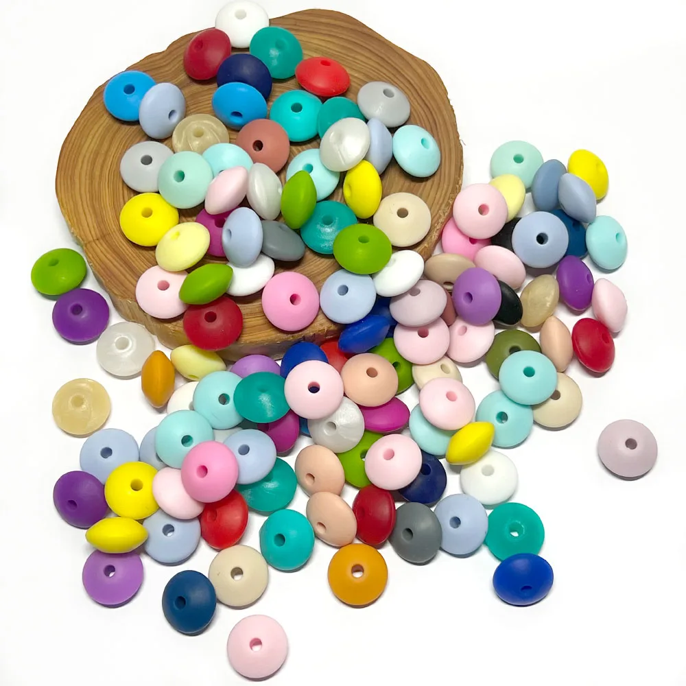 BOBO.BOX 50pcs/lot 12mm Silicone lentil Beads Silicone BPA Free DIY Charms Newborn Nursing Accessory Teething Necklace Teething