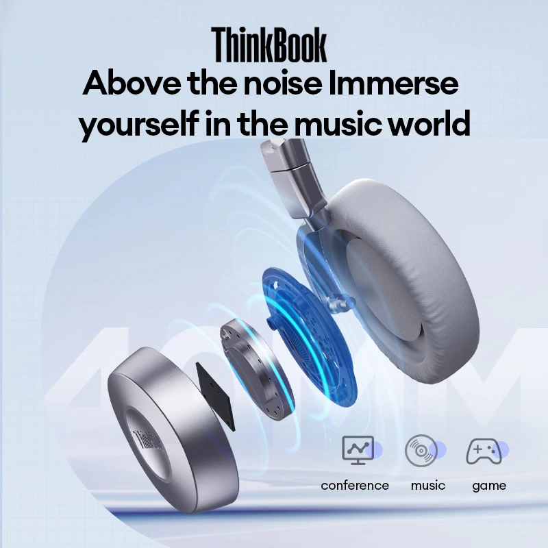 لينوفو-سماعات مزدوجة للحد من الضوضاء ، سماعة الرأس الأصلية ، سماعات أذن للرياضة والألعاب المكتبية ، التحكم في الخط ، ENC80