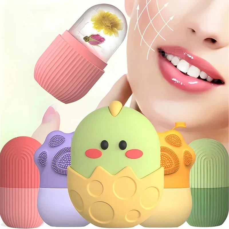 Rolo facial de gelo de silicone, bandeja de rolo de cubo facial, levantamento de beleza, bola de massagem, tratamento de contorno, reduz acne, ferramenta de cuidados com a pele