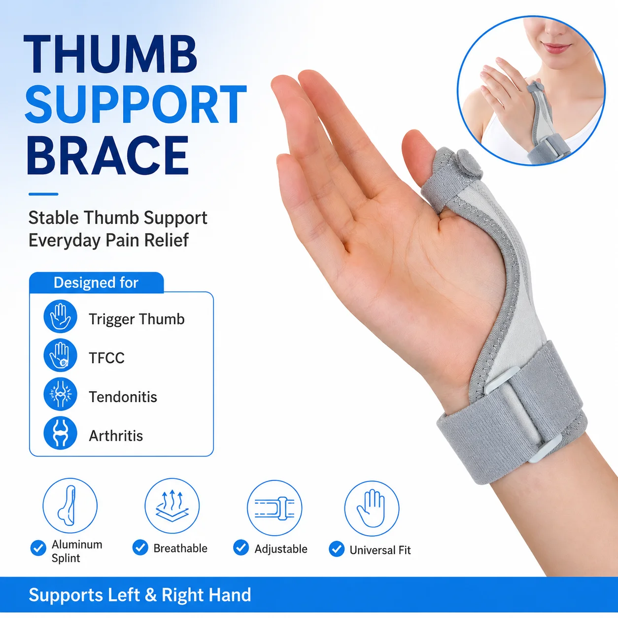 Trigger Thumb Immobilizer Splint, Thumb Support Brace for Tenosynovitis Arthritis Tendonitis, Fits Men Women Left & Right Hand