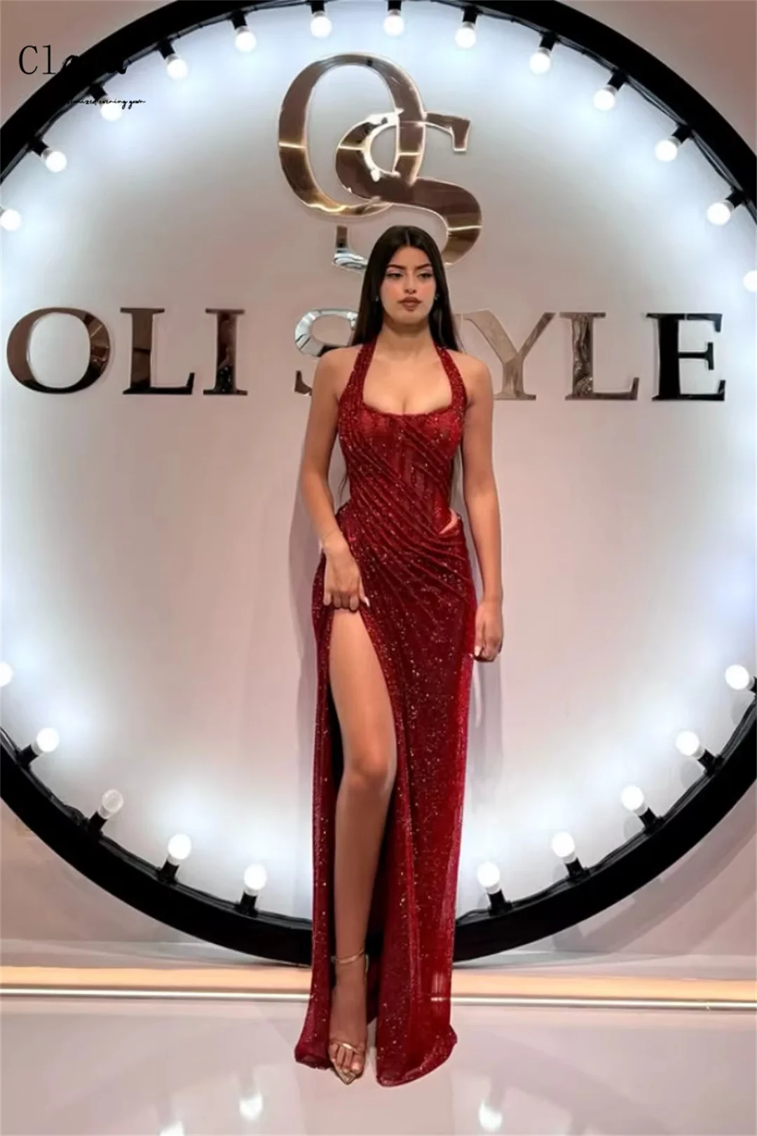 Clara Custom Red Diagonal Slit Sequins Sleeveless Luxury Elegant Party Dresses for Wedding Woman Bespoke Occasion Dresses Prom