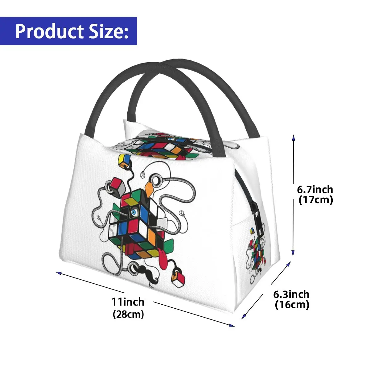 Rubix Rubiks Rubics Insulated Lunch Bag for Women Bento Storage Food Boxes Leakproof Container Cooler Thermal Lunch Box Tote
