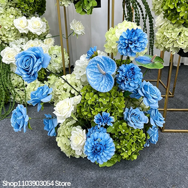 Lila/Rot/Blau/Rosa Künstliche Hortensien, Anthurien, Rosen Blumenarrangement Hochzeits-Hintergrund Deko Tisch Blumen Bühnen-Event-Requisite – Detail 7
