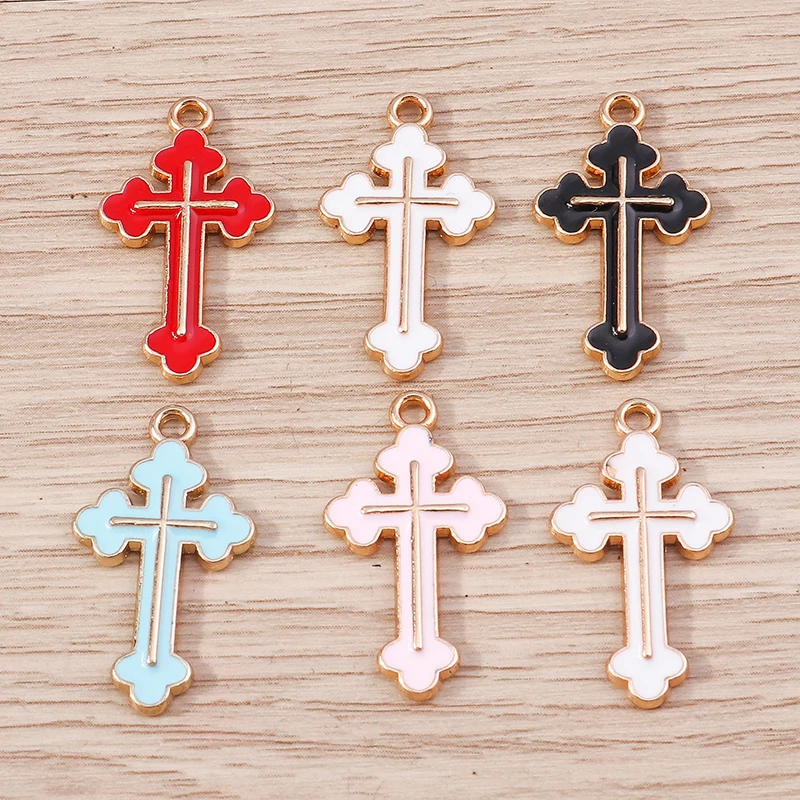 10pcs 13x25mm Punk Enamel Cross Charms for Jewelry Making Pendants Necklaces Earrings DIY Handmade Keychains Crafts Accessories