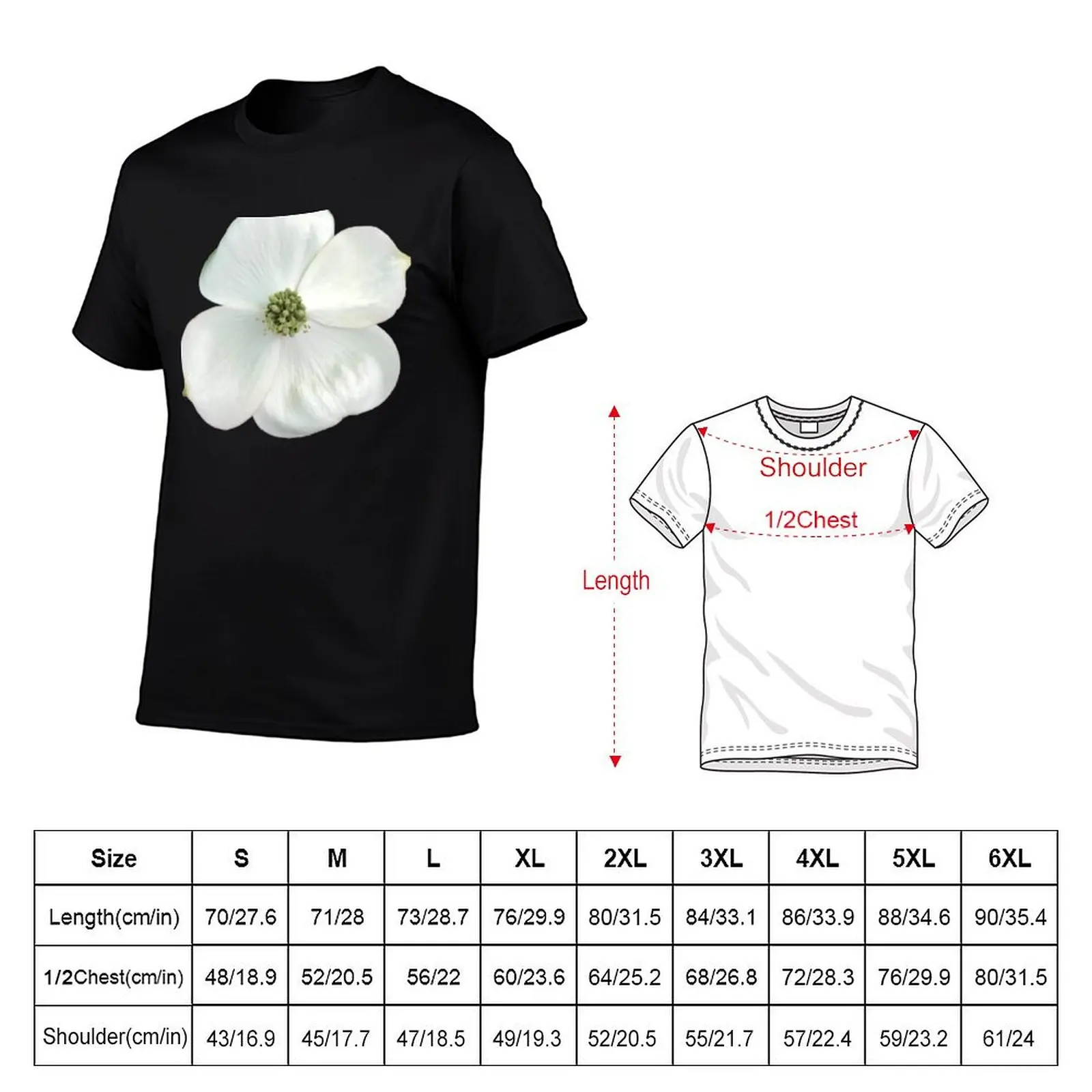 White Dogwood Flower Close-up on Soft Aqua T-Shirt Work Daily Short Sleeve Top