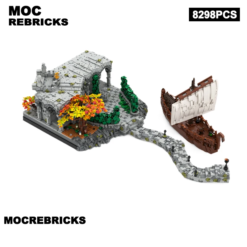 MOC Fantasy Elven Harbour Building Blocks Set Medieval Water Port Architecture Model DIY Assembly Bricks Toy Gift For Adults