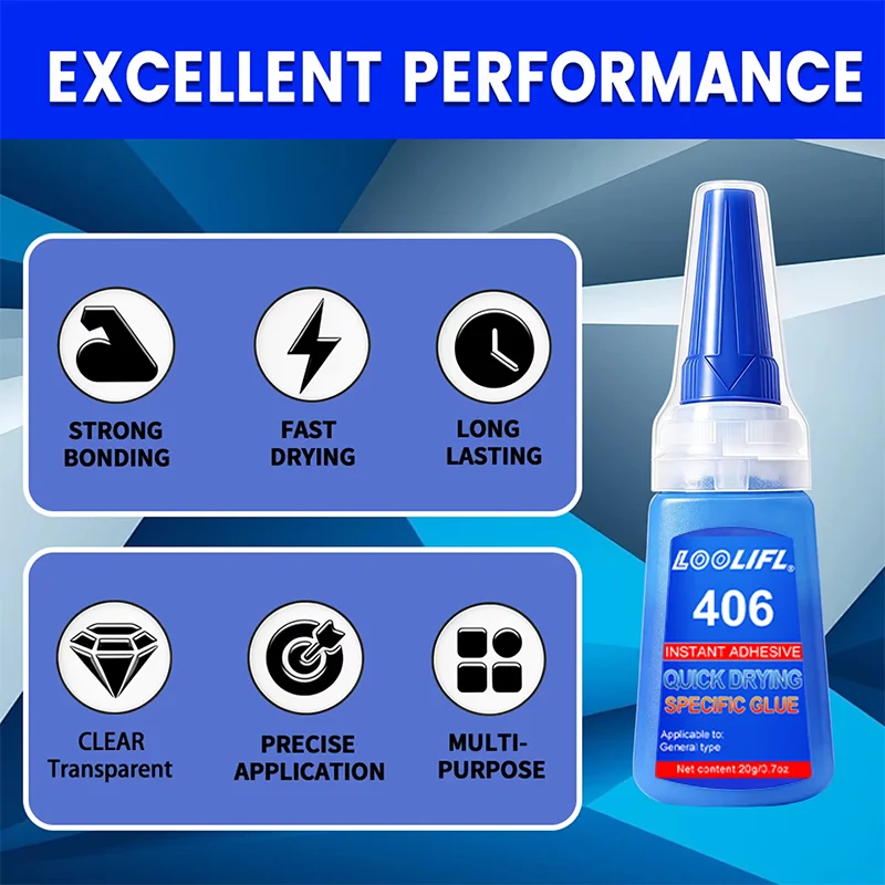 Loolifl406 Instant Glue 1-7 Pack Super Glue, 10-Second Fast-Curing Transparent Cyanoacrylate Adhesive, Strong Viscosity, Suitable for Multiple Materials Such as Plastic, Metal, Wood, Universal Quick-Drying Glue for Ceramic DIY and Manual Repairs, High Bonding Strength, Transparent Fast-Drying Super Glue