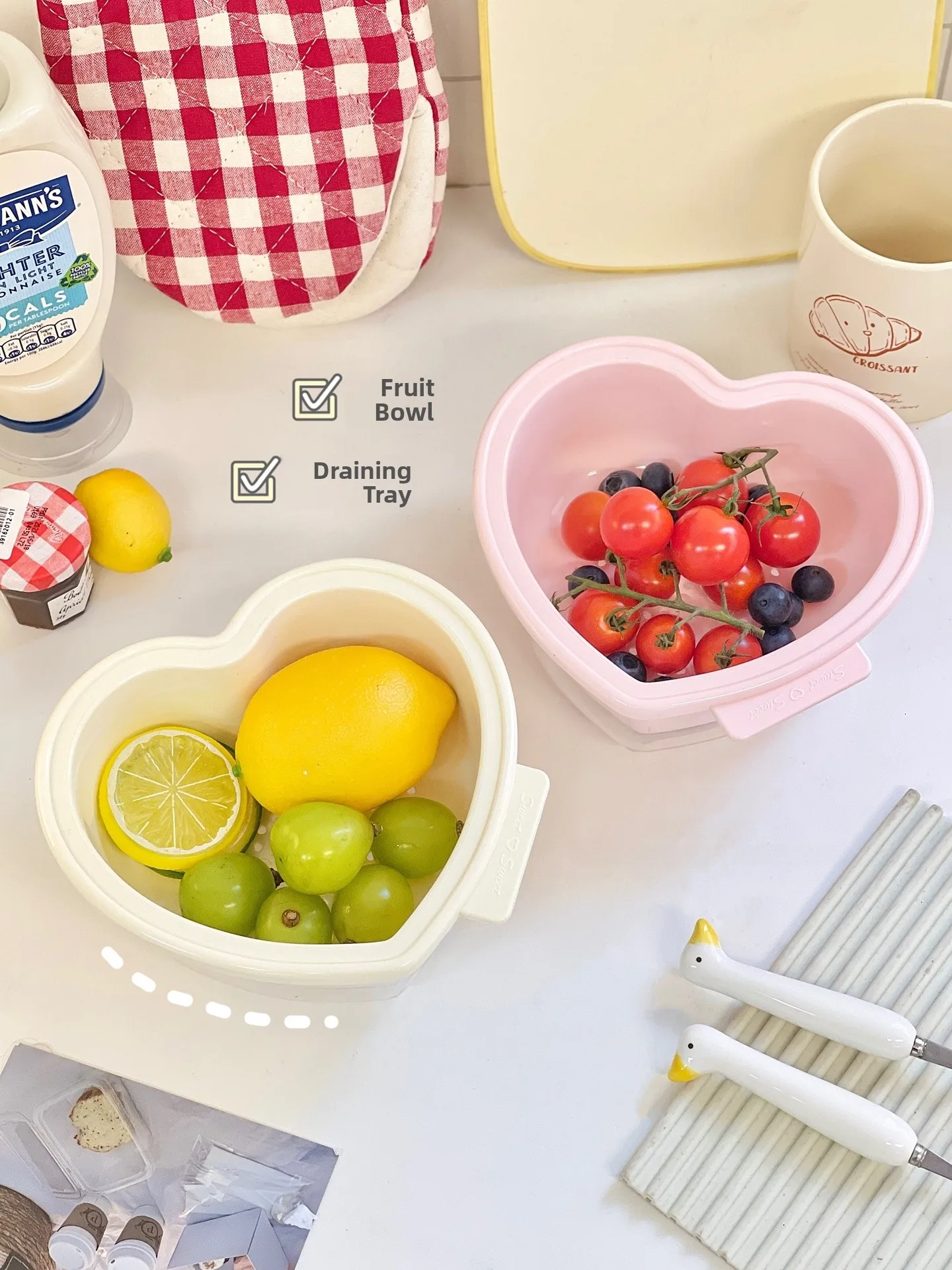 Double Layer Kitchen Drain Basket Fruit Vegetable Washing Basin Women's Style Plastic Macaron Colored Drain Basket - view 4
