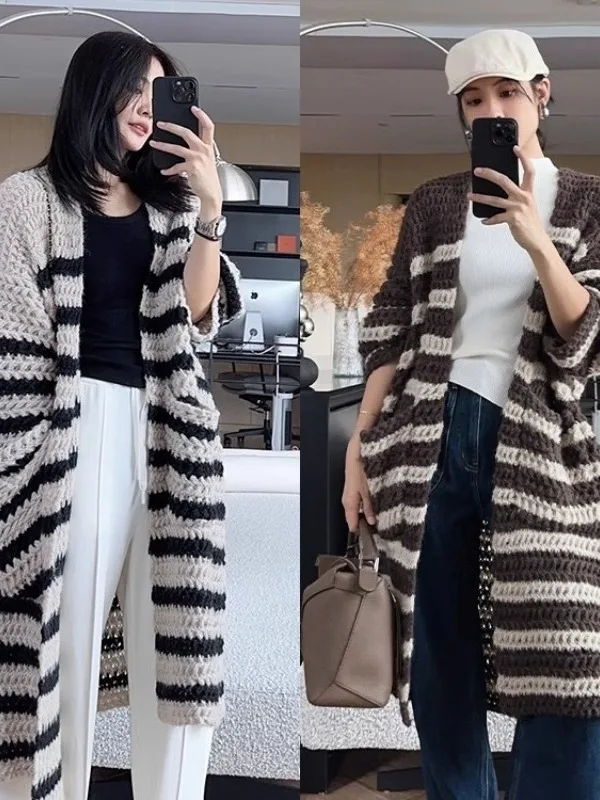 

Soft Striped Sweater Jaet Women's Medium Length Knitted Cardigan Lazy Sle Spring Autumn Winter New Arrival 2025