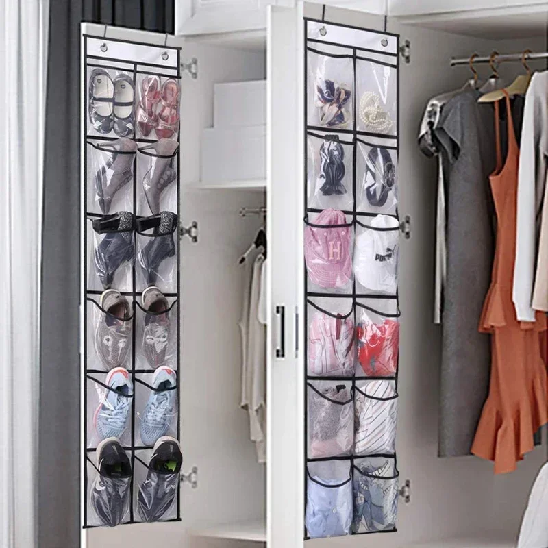 1-5PCS 12 Grid PVC Pocket Storage Hanging Bag Behind The Door Dustproof Shoe Storage Hanging Bag Wall Mounted Bathroom Organizer