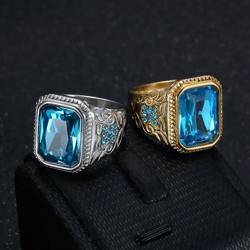 

HIPHOP Hip Hop Steel - Ice blue rhinestone glass gem ring