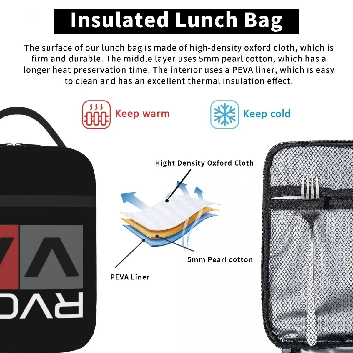 Classic Rvca Clothes Insulated Lunch Bags Resuable Picnic Bags Thermal Cooler Lunch Box Lunch Tote for Woman Work Kids School