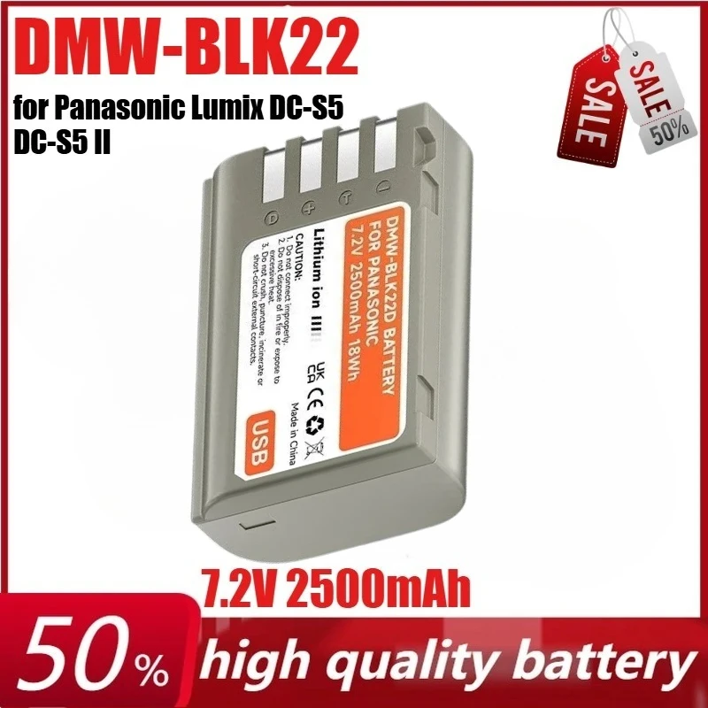 

DMW-BLK22 Camera Battery for Panasonic Lumix DC-S5 DC-S5 II S5M2 IIX GH5 II GH6 S5II 7.2V 2500mAh