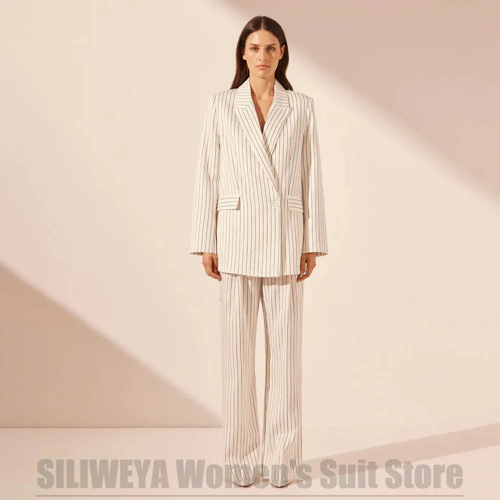 

Женский костюм в белую полоску, комплект из двух предметов, формальный офисный повседневный наряд на одной пуговице, элегантный модный костюм премиум-качества для дня рождения