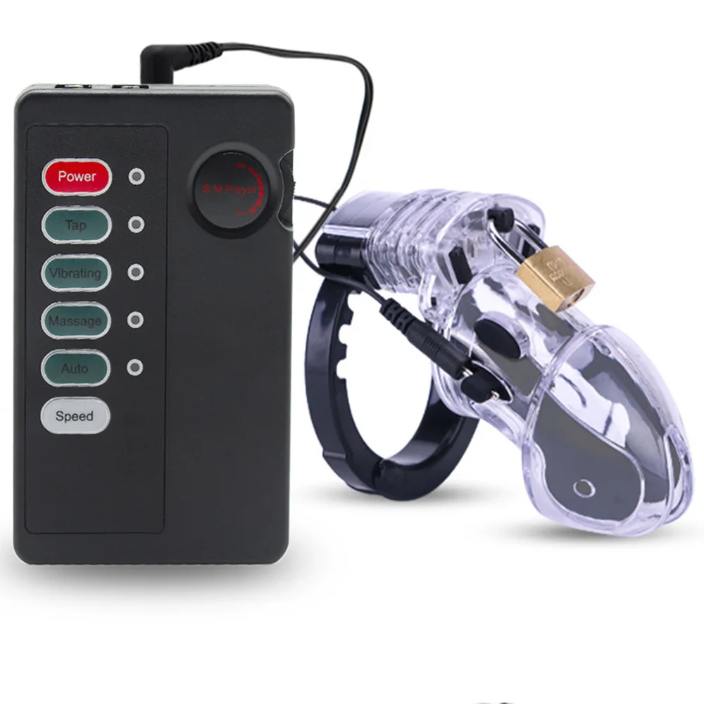 Adult Electro Shock Chastity Cage Penis Sleeve Male Sex Toys Electric Cock Cage Sexy Cock Ring SM Chastity Device For Men CB6000 view 3