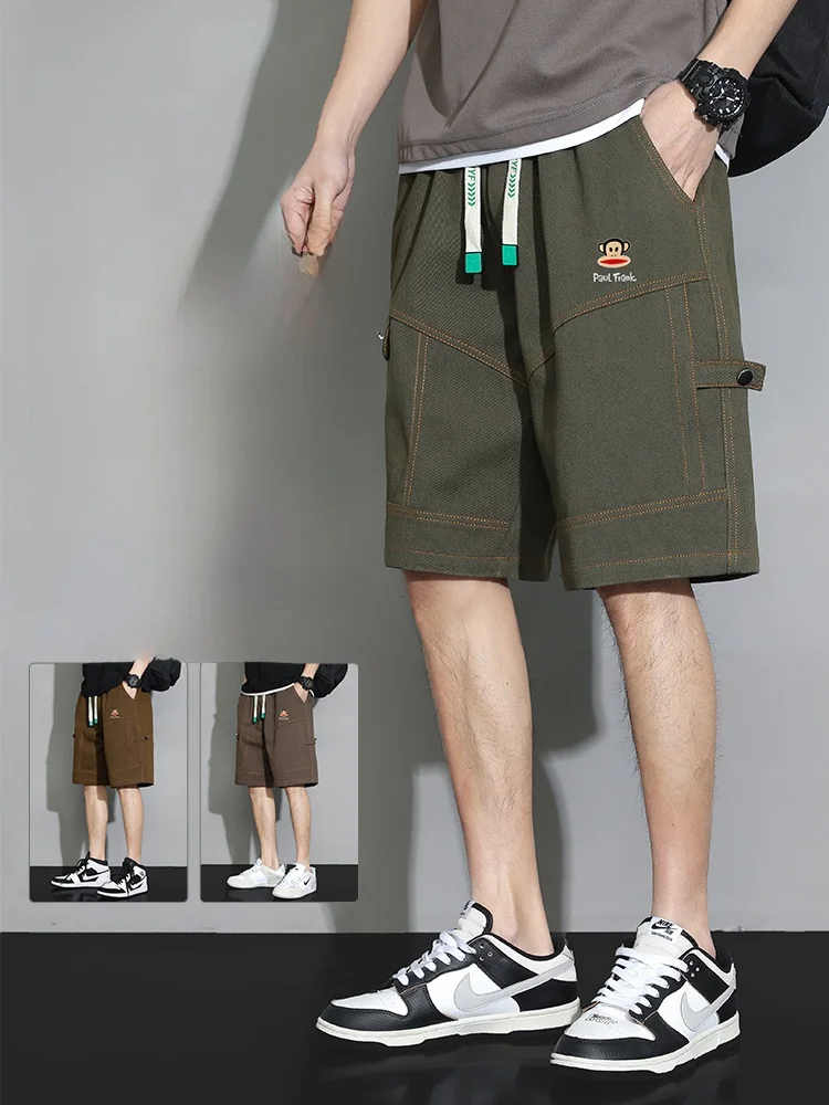 

Летние тонкие свободные рабочие брюки PaulFrank, повседневные мужские брюки-капри из смесового хлопка, удобные, дышащие, молодежные, стильные