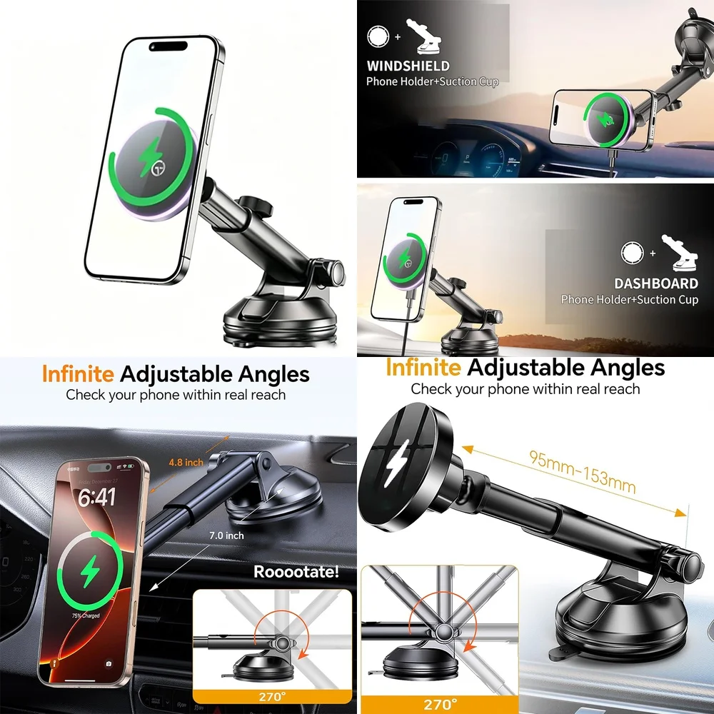 Trending Product 2026 Electronic Accessories Magnetic Wireless Car Charger Fast Charging Dashboard Car Phone Holder Consumer
