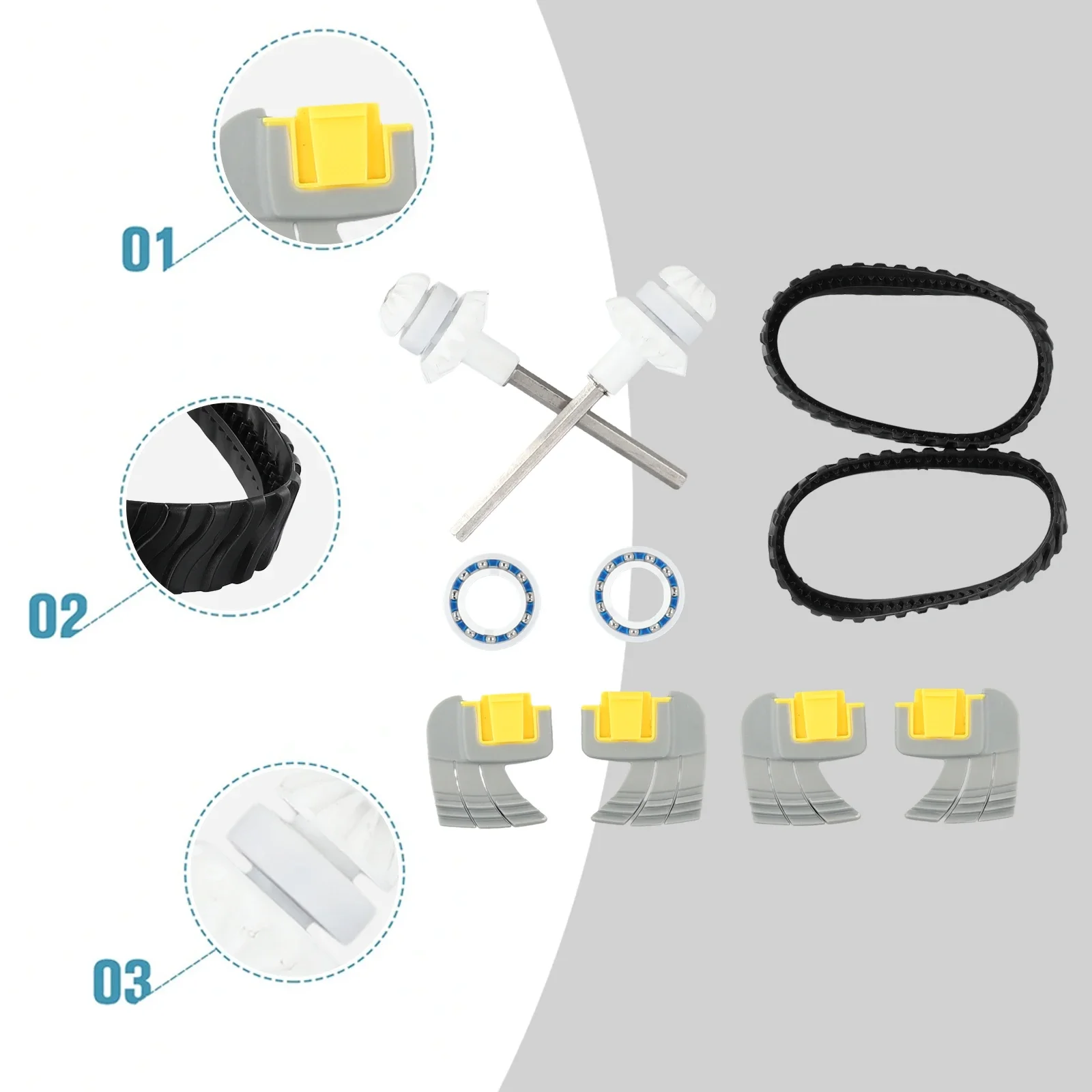 For Zodiac MX8 MX6 Pool Cleaner Maintenance Kit R0526100: 2 Tires 2 Drive Shafts 2 C60 Bearings 4 Brush Assemblies