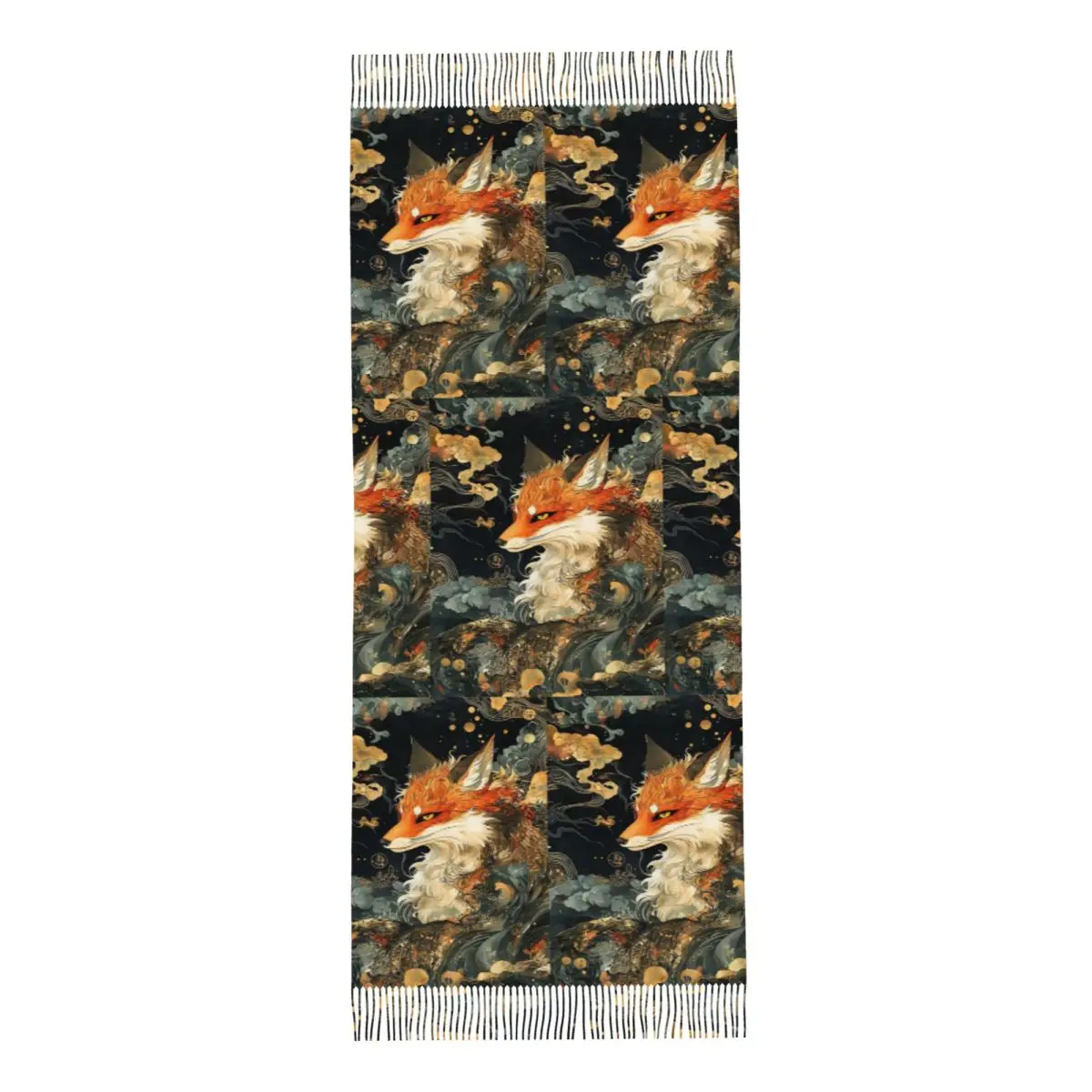 Mysterious Japanese Fox In Dark Scarf Tassel Scarves Women Soft Warm Shawls and Wraps Large Fall Winter Shawl Wrap
