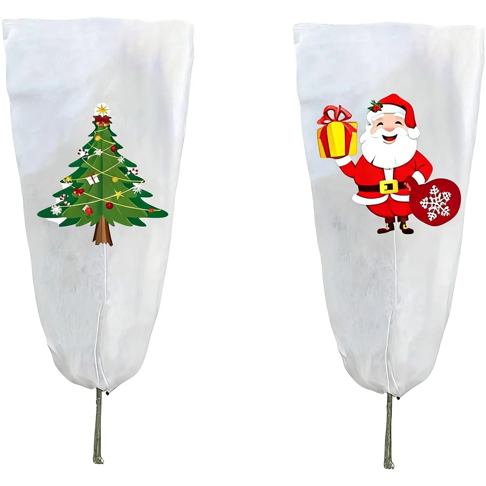 

2pcs Non-woven Fabric Festive Winter Plant Covers Winter Plant Covers Frost Protection With Drawstring!