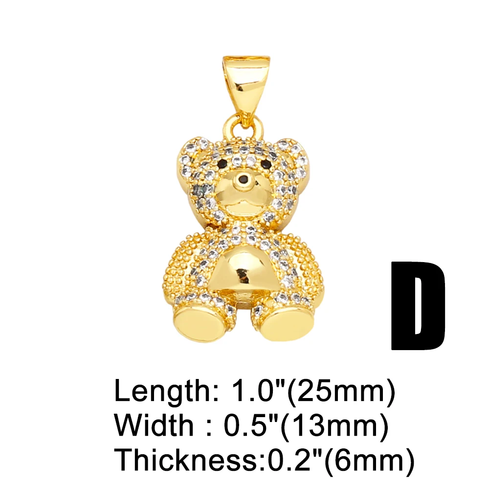 OCESRIO Multicolor Zircon Bear Pendant for Necklace Copper Gold Plated Cap Elephant Animal Jewelry Making Component pdtb008