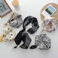 2025 New Fashion Magnetic Buckle Pearl Necklace Narrow Long Silk Scarf for Women Neck Protection Scarf Matching Shirt Thin Scarf