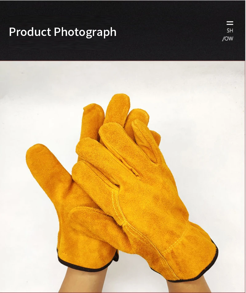 1 Pair Leather Fireproof Gloves Yellow Durable Anti-Heat Insulation Work Safety Gloves For Camping Welding Metal Hand Tools