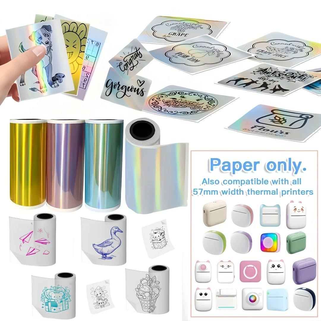 

[Holographic Stickers] Golden-Silvery-Purple Mini Holographic Stickers | 57mm Multi-Purpose Thermal Labels |50mm/53mm/57mm