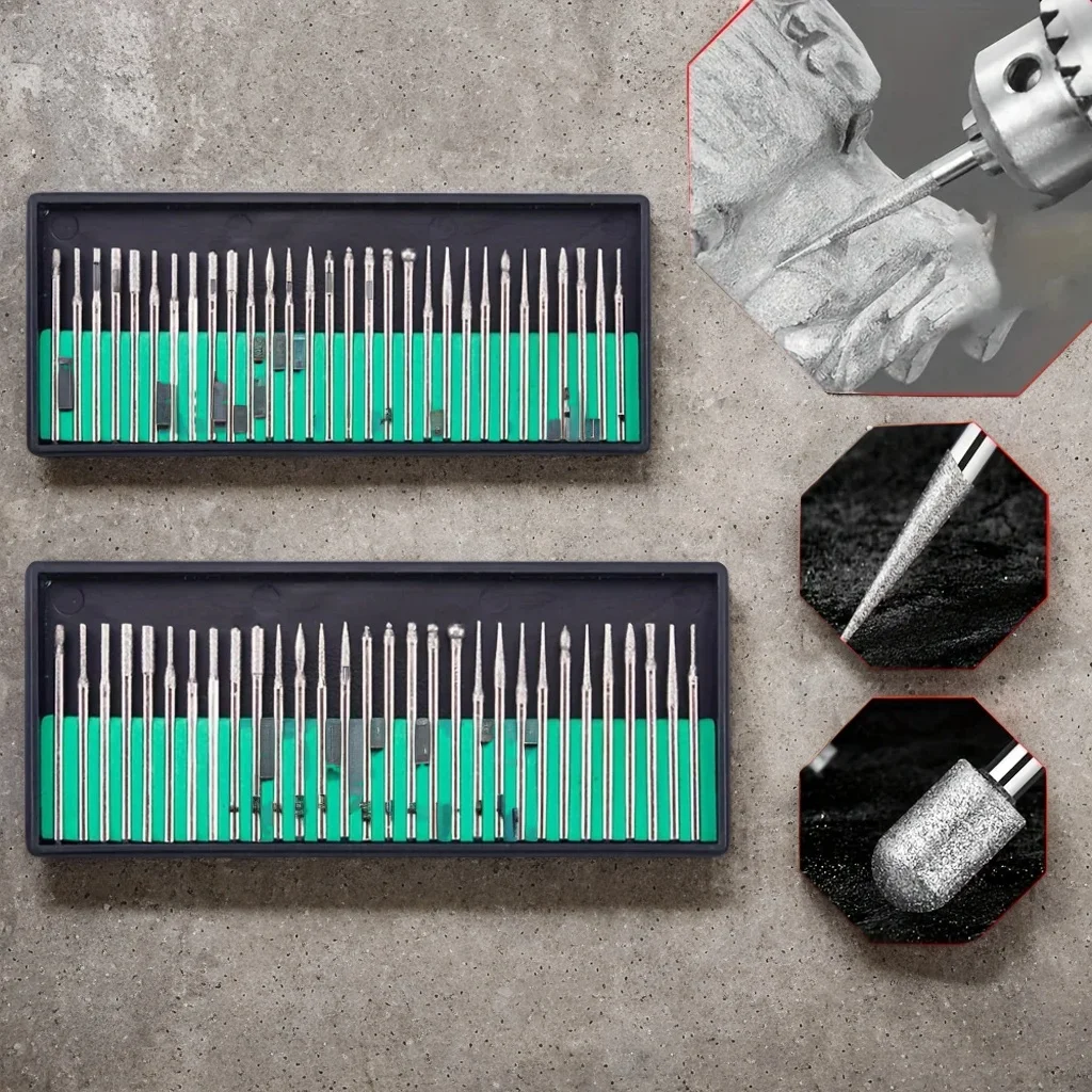 

30 шт. алмазные шлифовальные иглы-насадки для гравировки, снятия заусенцев и полировки нефритовых, деревообрабатывающих и вращающихся инструментов