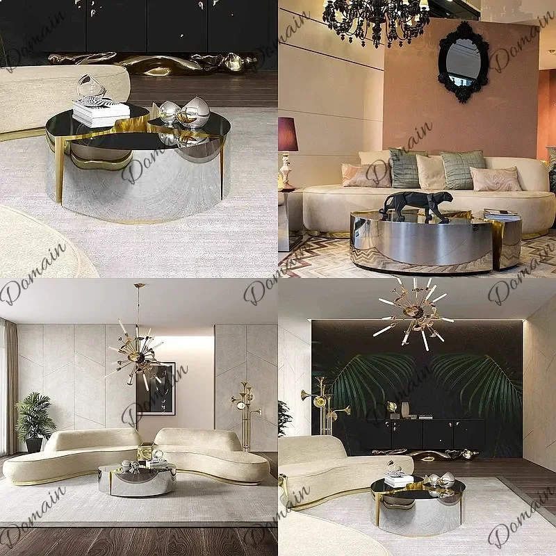 XX High-end Clubhouse Villa Light Luxury Combination Coffee Table Oval Two-color Metal Stainless Steel Tea Table