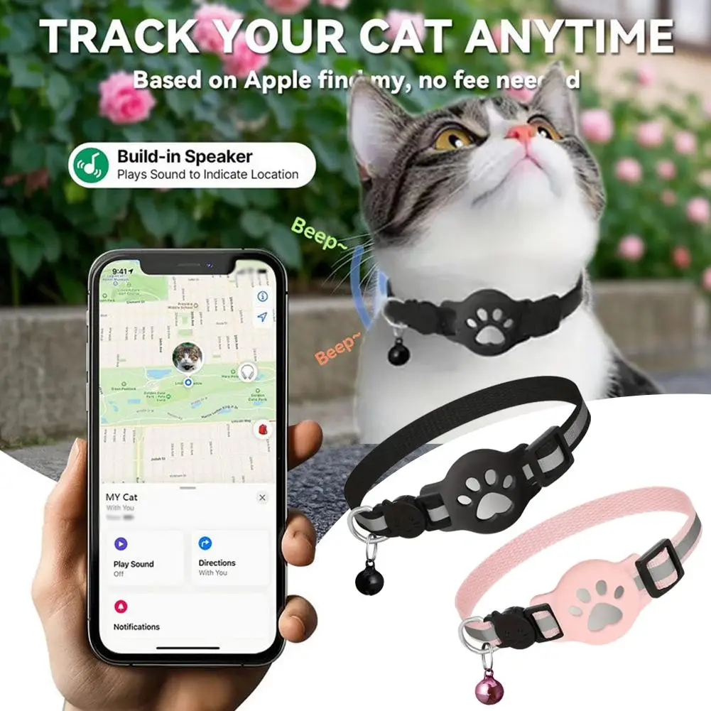 Mini Smart Pet Locator Waterproof GPS Tracker for Cats Dogs Adjustable Reflective Collar with APP Control Geo-Fence History Trac
