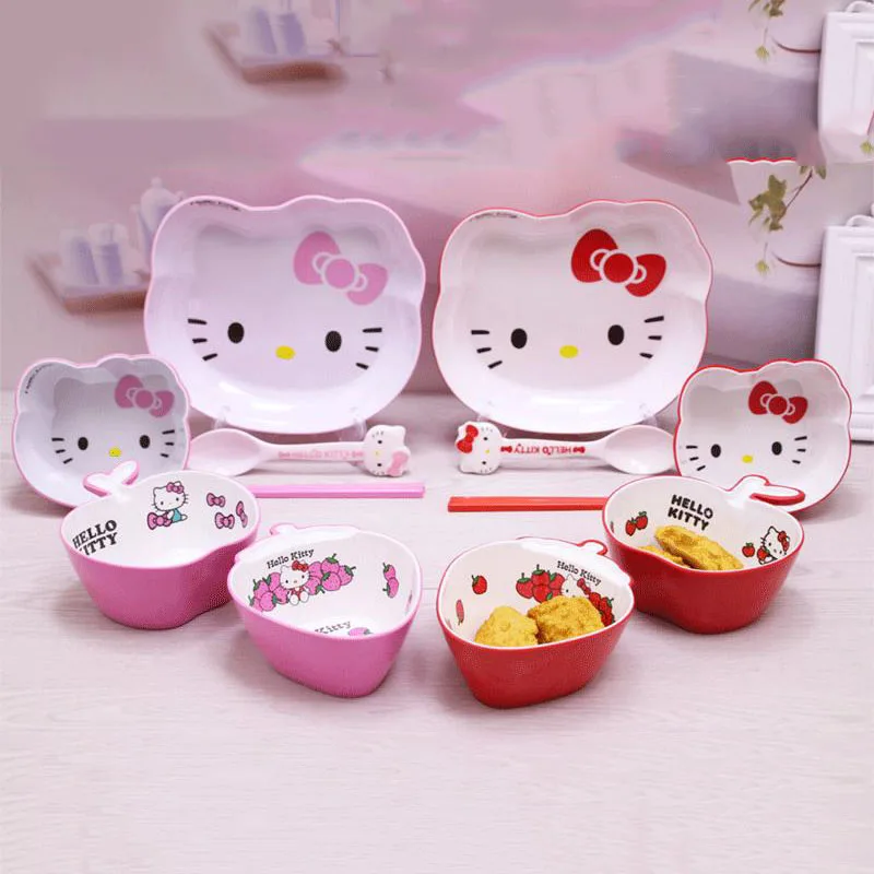 Kawaii Sanrio Hellokitty Creative Cartoon Melamine Shatterproof Environmental Bowl Child Use Household Tableware and Dishes