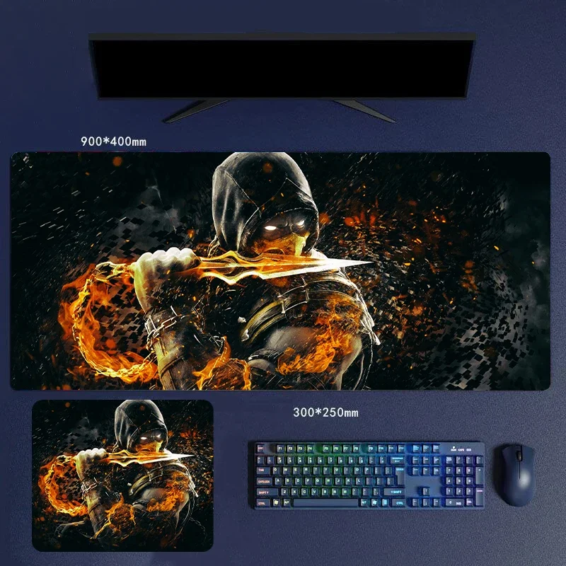 30/60/70/80cm Mortal Kombat X Scorpion on Fire Rubber Mouse Pads Locking Edge HD Pattern Desk Mice Upgrade Computer Peripherals