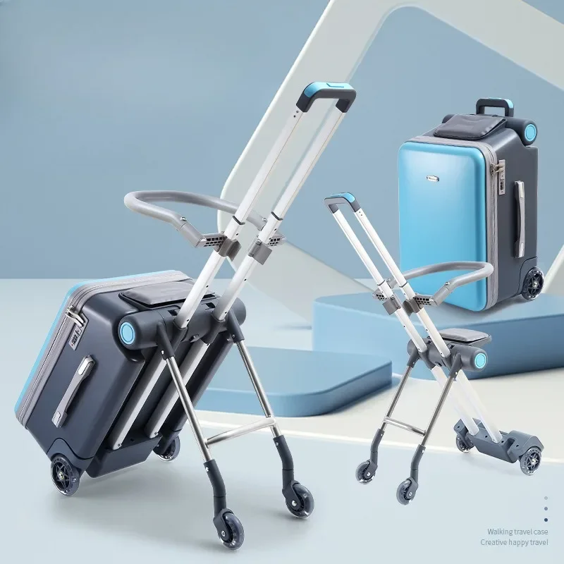 New Fashion Trolley Case 20 Inch Multifunctional Boarding Box Kids Luggage with Portable Seat Design for Child Carry on Suitcase