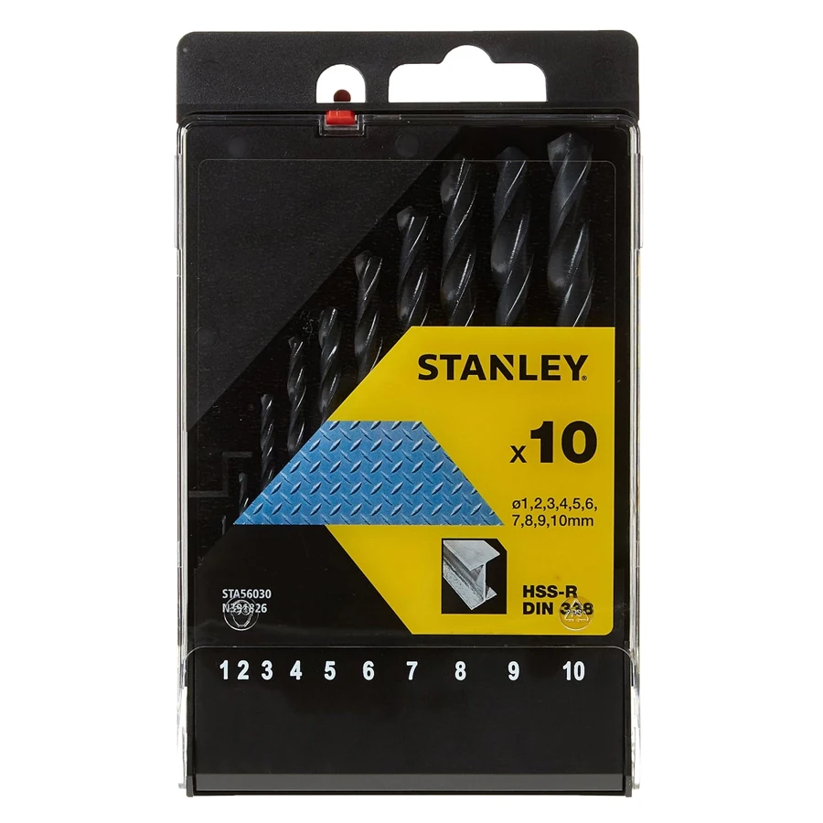 Jeu de forets à métaux en acier rapide Stanley Louisiana 56030, comprend 1mm, 2mm, 3mm, 4mm, 5mm, 6mm, 7mm, 8mm, 9mm, 10mm, 10 pièces