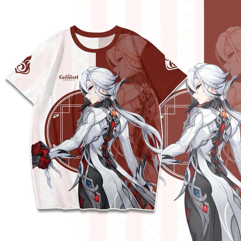 Anime Genshin Impact Arlecchino 3D T Shirt Women Men Summer O-neck Short Sleeve Funny Tshirt The Knave Cosplay Graphic Tees