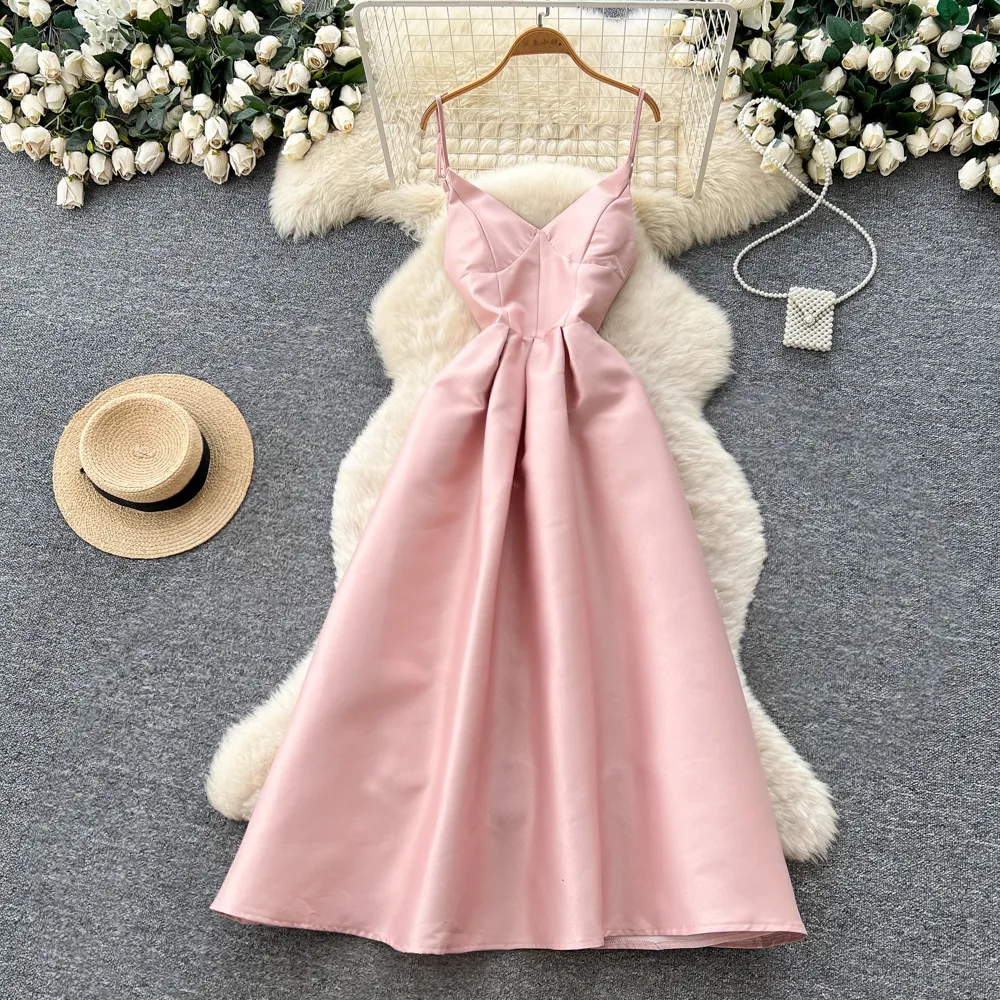 

Элегантное шикарное платье с V-образным вырезом в корейском стиле, для вечеринок, офиса, сексуальное летнее женское платье А-силуэта