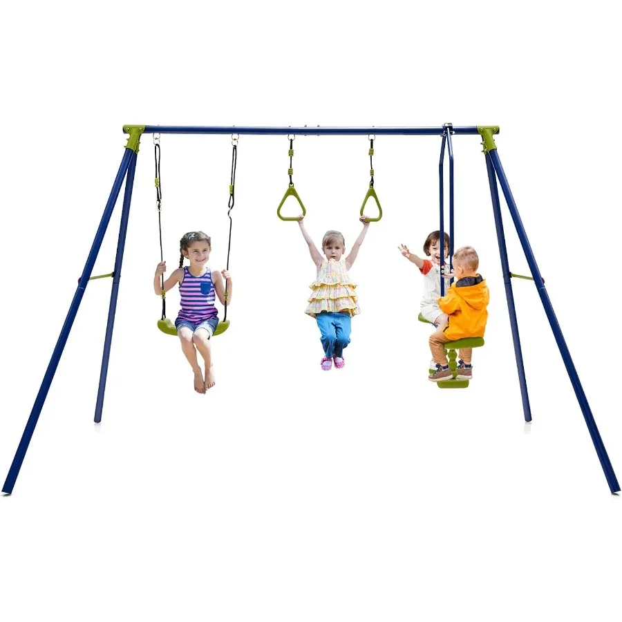 

440 LBS HeavyDuty AFrame Swing Set 3in1 Multifunctional Activity Playset with 1 UShaped Swing 1 Glider 2 Gym Rings for Backyard