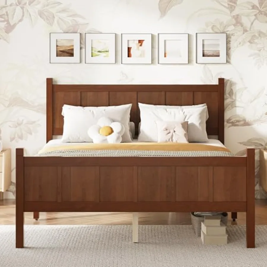 

Size Vintage Bed Frame with Headboard, Farmhouse Wooden Platform Bed with Under-Bed Storage, Minimalist Modern Wood Grain Finis