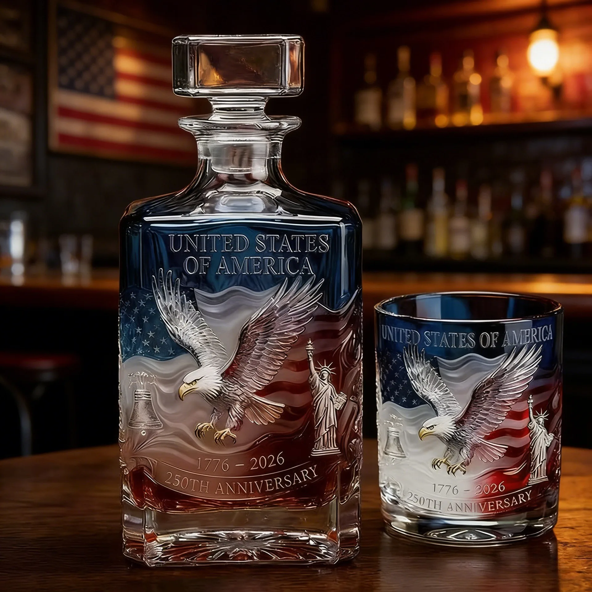 

Anniversary Edition Eagle Carved Whiskey Glass Decanter Set High Borosilicate Glass Liquor Bottle Premium Glassware Bar Display