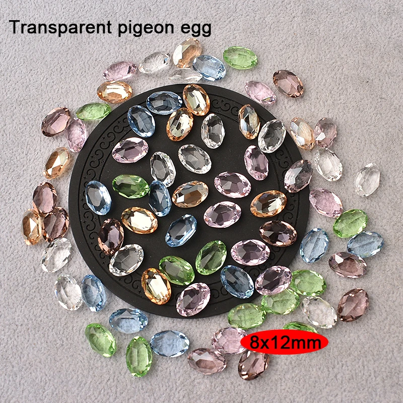 20/50PCS Transparent Pigeon Egg Nail Art Rhinestone Pointed Bottom Oval K9 Glass 3D Fingernail DIY Decoration 8x12MM