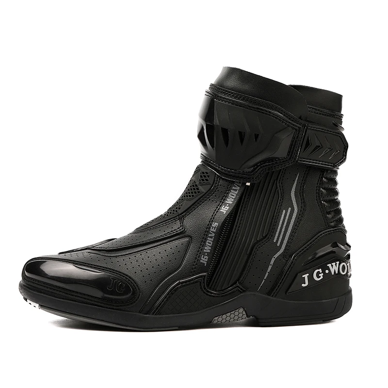 YUYIN Men Motorbike Riding Shoes Racing Protective High Top Breathable Anti Slip Side Zipper TPU Rubber Sole Motorcycle Boots