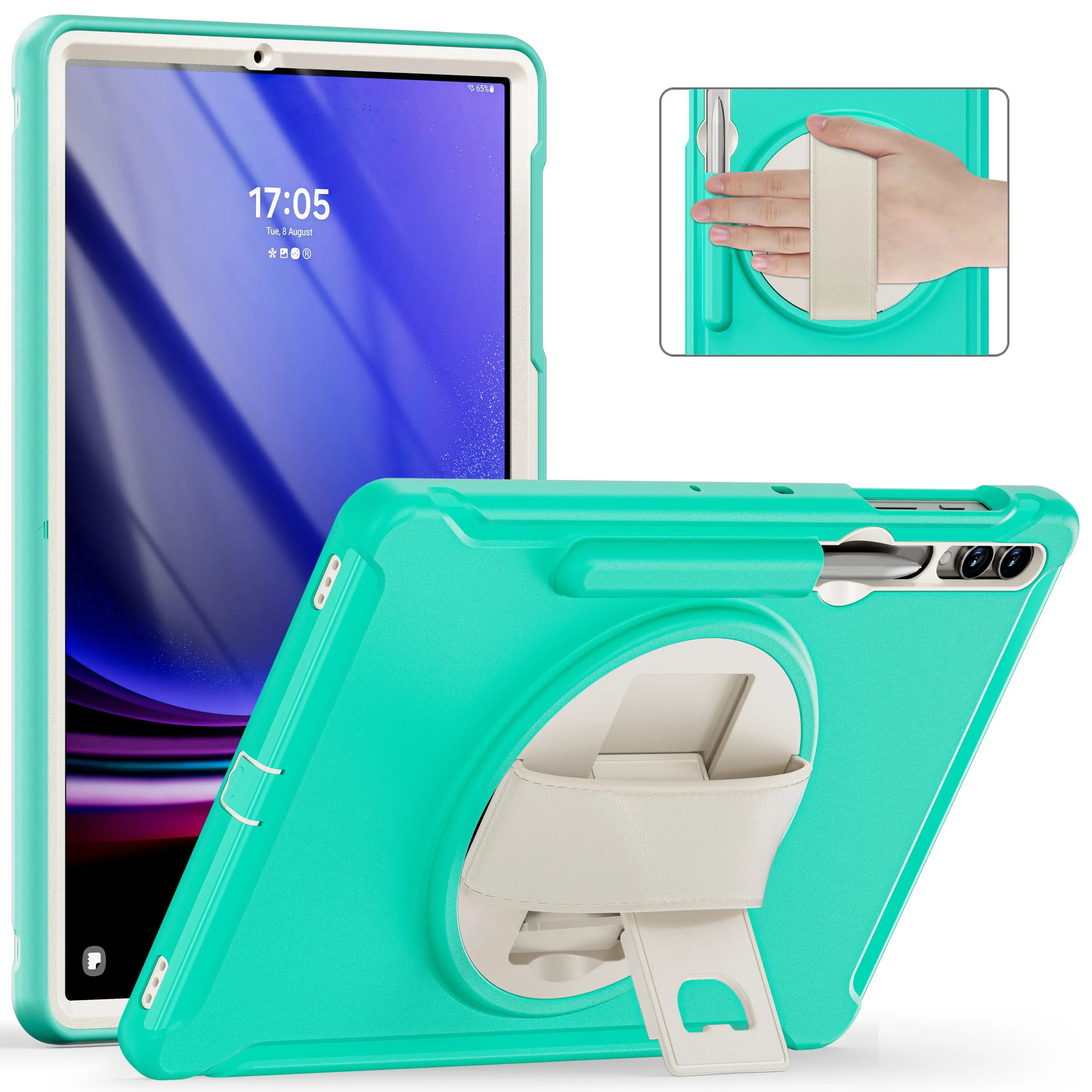 

Tablet Case For Samsung Galaxy Tab S9FE plus and S9 plus 2023 S8 S7 plus S7FE 12.4 inch Stand Wrist Strap Shockproof Back Cover