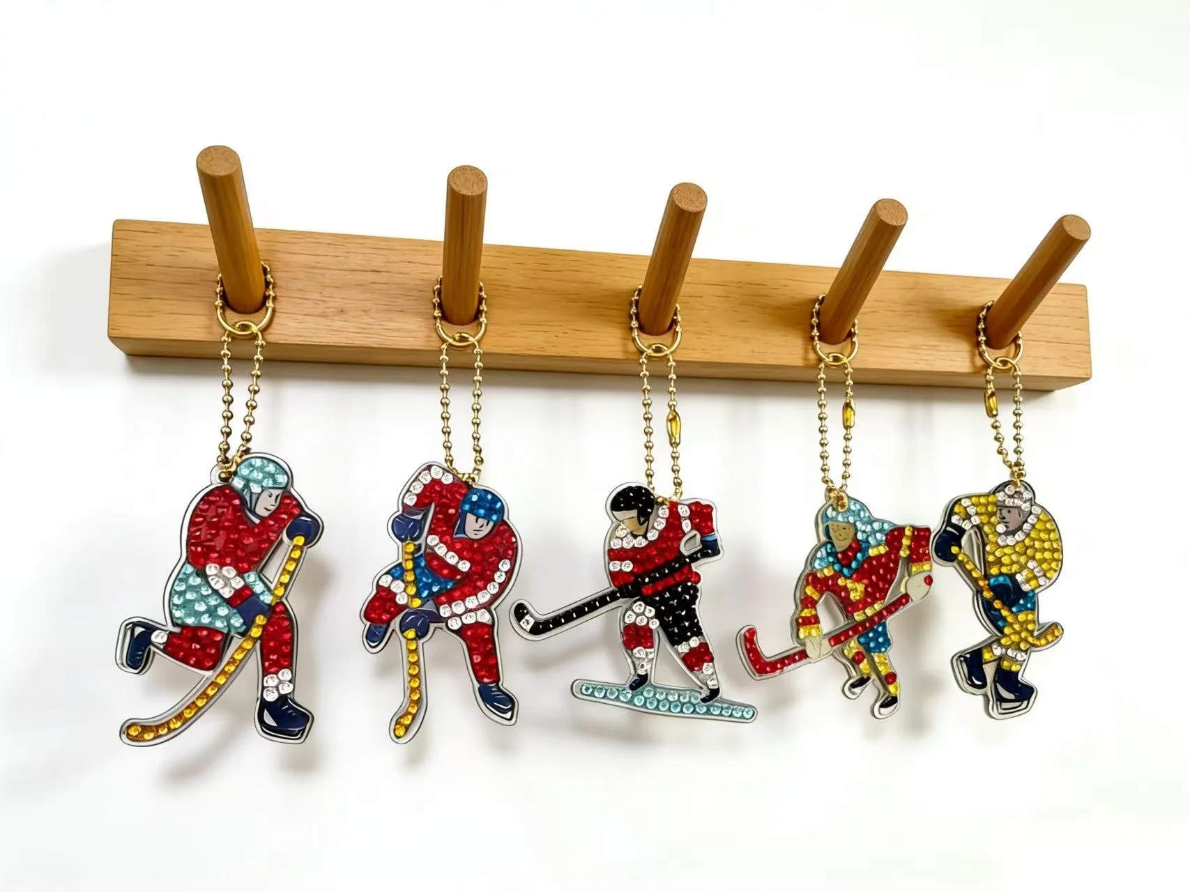 

Ice Hockey Diamond Painting Keychains – 5 Pack DIY Full Drill Diamond Art Kits for Sports Fans