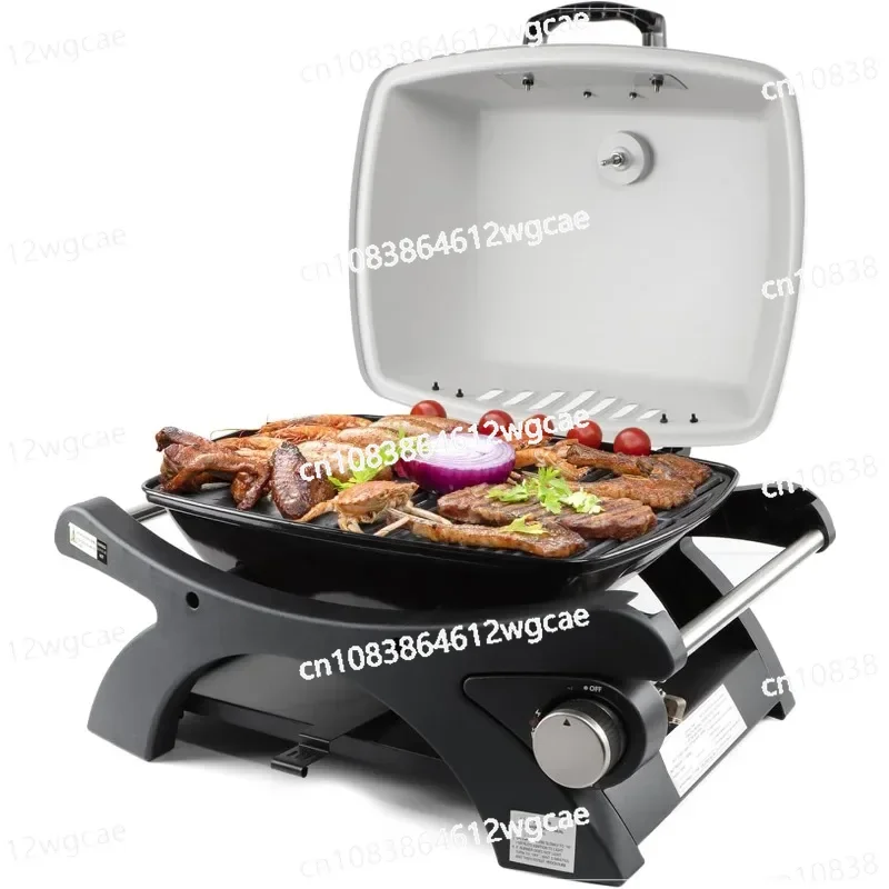 Outdoor Camping Car Portable Gas Grill, Small Tabletop Propane Grill with Cast Iron Grate and Griddle